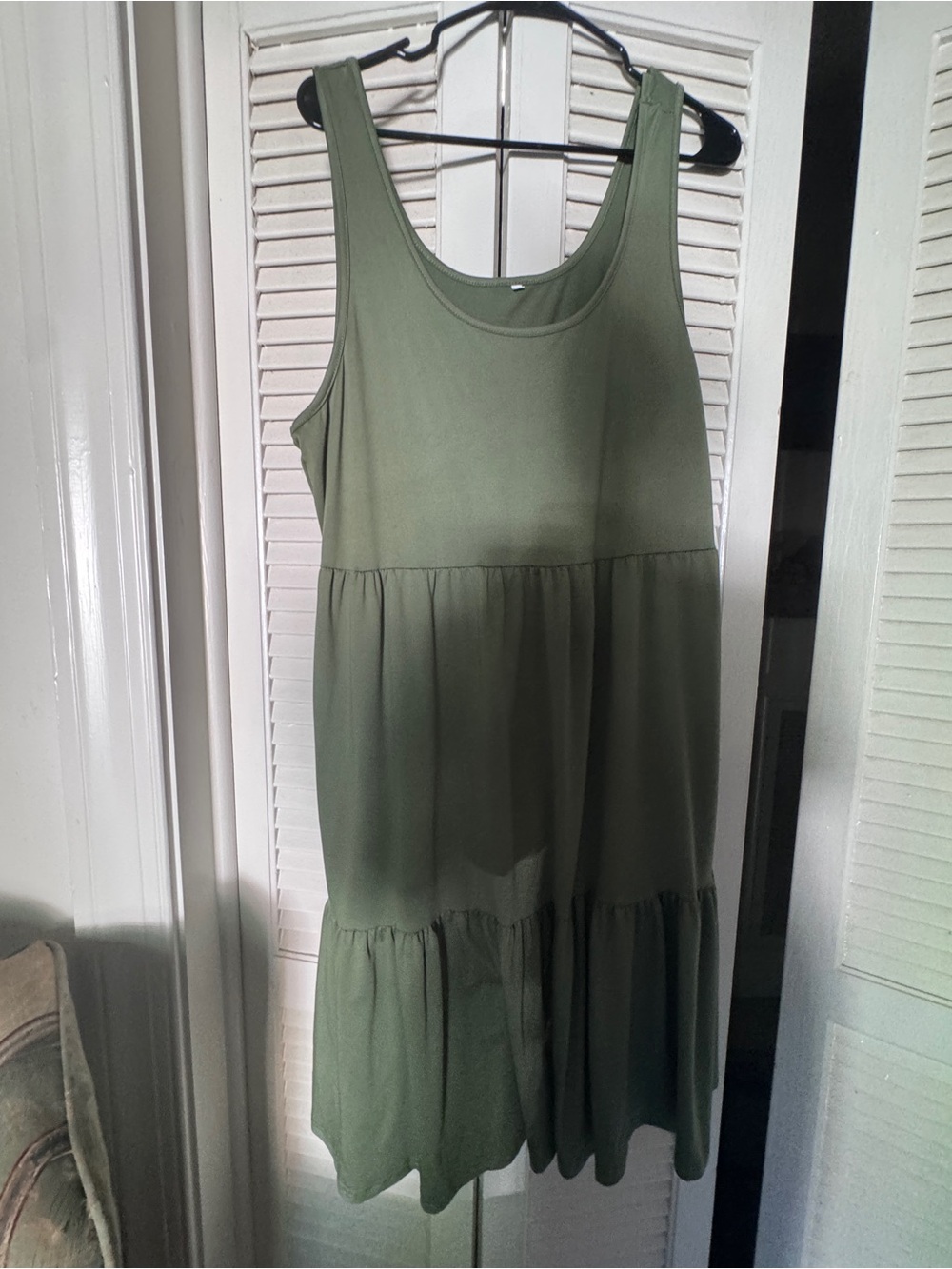 SHEIN Olive Green Tiered Midi Tank Dress